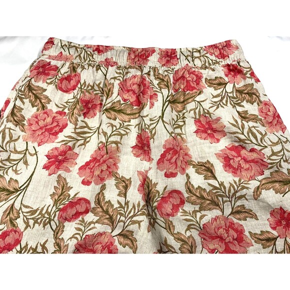 Joie Linen Pants Women's Size L Pink Floral Wide Leg Ankle Pull on Beach - Picture 11 of 11